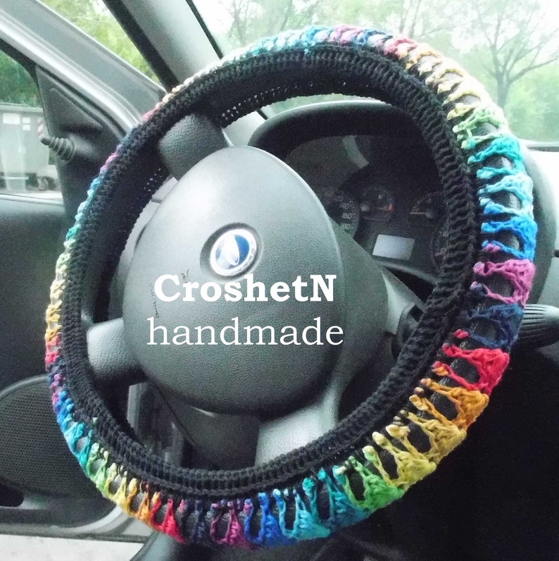 Multicolor Steering Wheel Cover Crochet Steering Wheel Cover Etsy