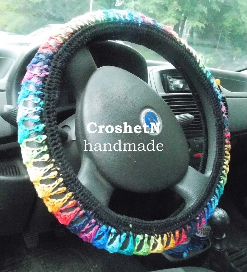 Multicolor Steering Wheel Cover Crochet Steering Wheel Cover Etsy