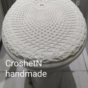 White Toilet Seat Cover Lid Cover for Toilet Seat Cover for Bathroom Handmade Toilet Cover Crocheted Lid Cover Crochet Decor Gift T2301