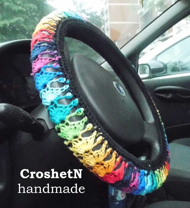 Multicolor Steering Wheel Cover Crochet Steering Wheel Cover Etsy