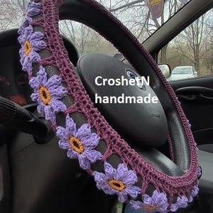 Steering wheel cover Crochet steering wheel cover Car decor Crocheted steering wheel cover Steering wheel cover for women Gift H2019