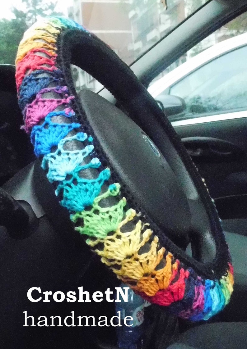 Multicolor Steering Wheel Cover Crochet Steering Wheel Cover Etsy