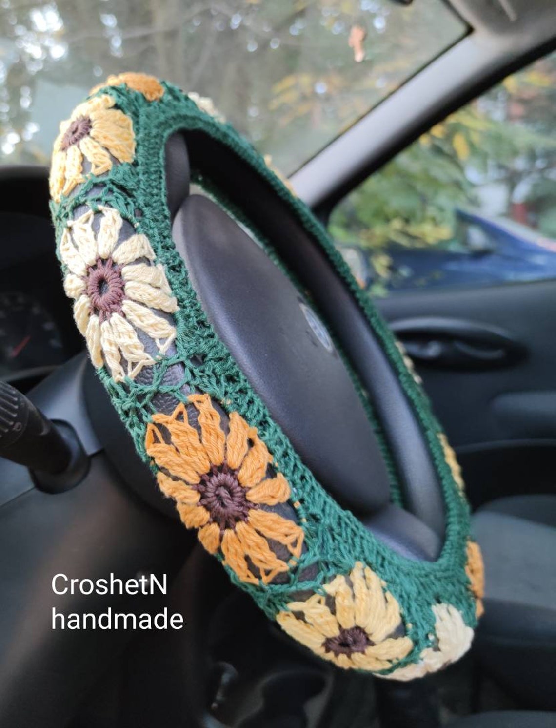 Sunflowers Steering wheel cover Crochet steering wheel cover Etsy