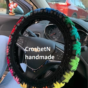 Multicolor Steering wheel cover Crochet steering wheel cover Car decor Crocheted steering wheel cover Steering wheel cover for women H19052