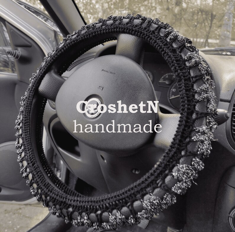 Black glitter steering wheel cover Car Accessories Crochet Etsy