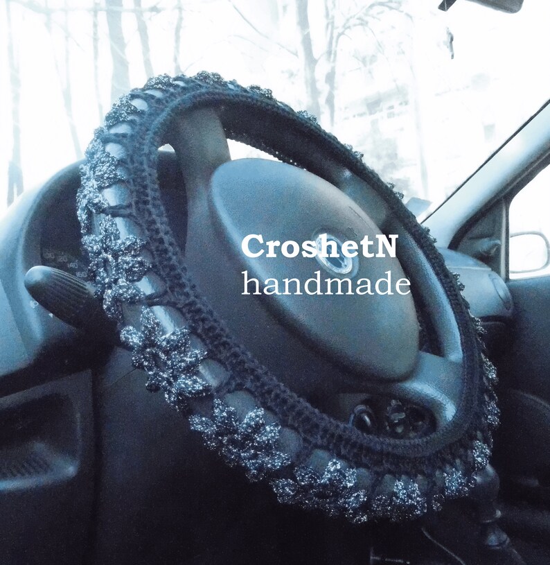 Black glitter steering wheel cover Car Accessories Crochet Etsy