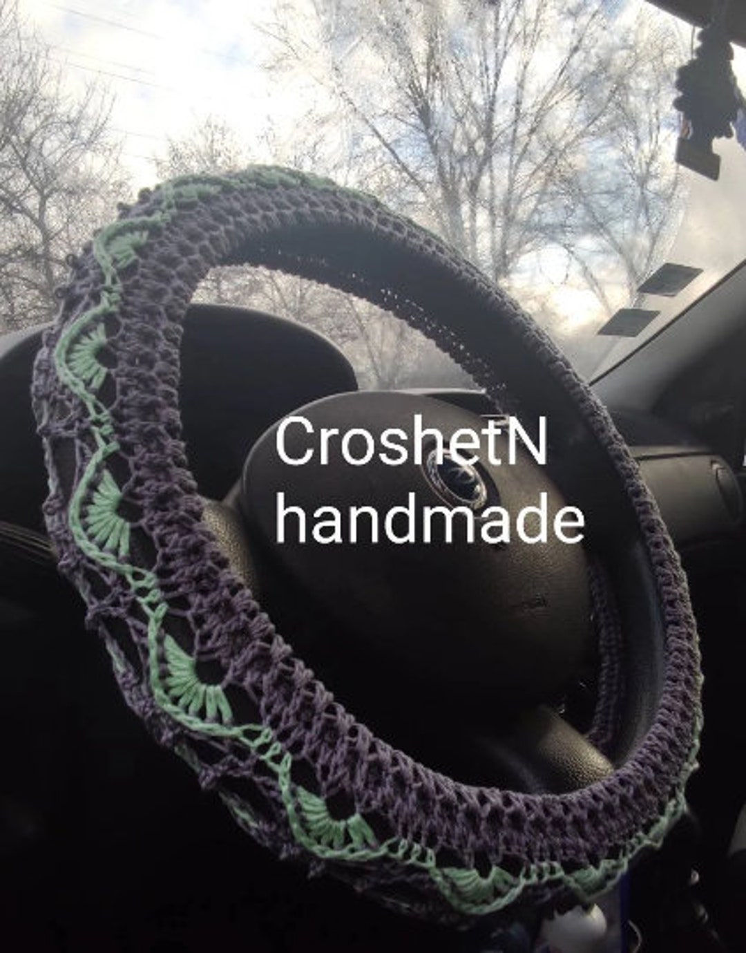 Two Side Steering Wheel Cover Crochet Steering Wheel Cover Car Decor Crocheted Steering Wheel