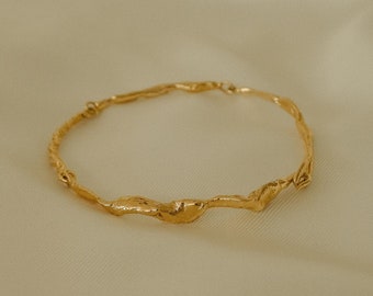 Unisex Custom-made Hand-sculpted Link Bracelet in Sterling Silver 925, Hand-carved Gold-vermeil Bracelet