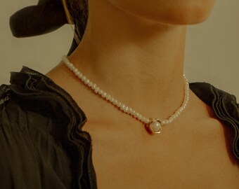 Custom-Made Sterling Silver 925 Pearl Collar Necklace, Hand-sculpted Gold-vermeil Freshwater Pearl Collar Necklace