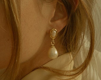 Custom-made Drop Earrings In Sterling Silver 925, Gold-vermeil Drop Earrings With Freshwater Pearls and Shell Drop Pearls