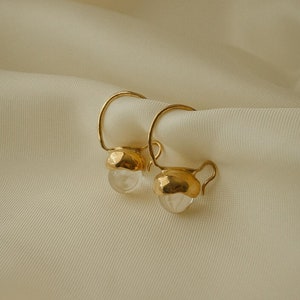 Custom-Made Sterling Silver 925 Drop Earrings, Gold-vermeil Hand-sculpted Drop Earrings with clear Quartz spheres image 1