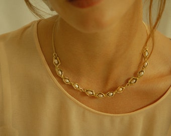 Custom-made Pearl Necklace in Sterling Silver 925, Hand-sculpted Gold-vermeil Pearl Necklace