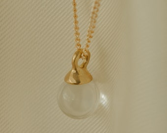 Sterling Silver 925 Clear Quartz Sphere Pendant, Gold-vermeil Quartz Necklace