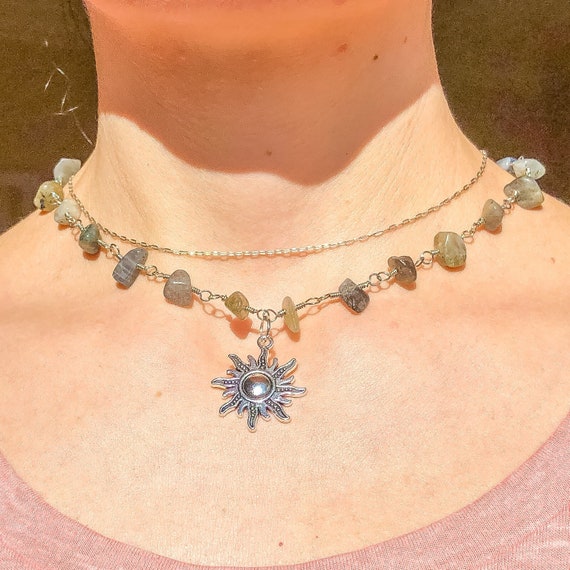 Labradorite Crystal Sun Charm Necklace 
