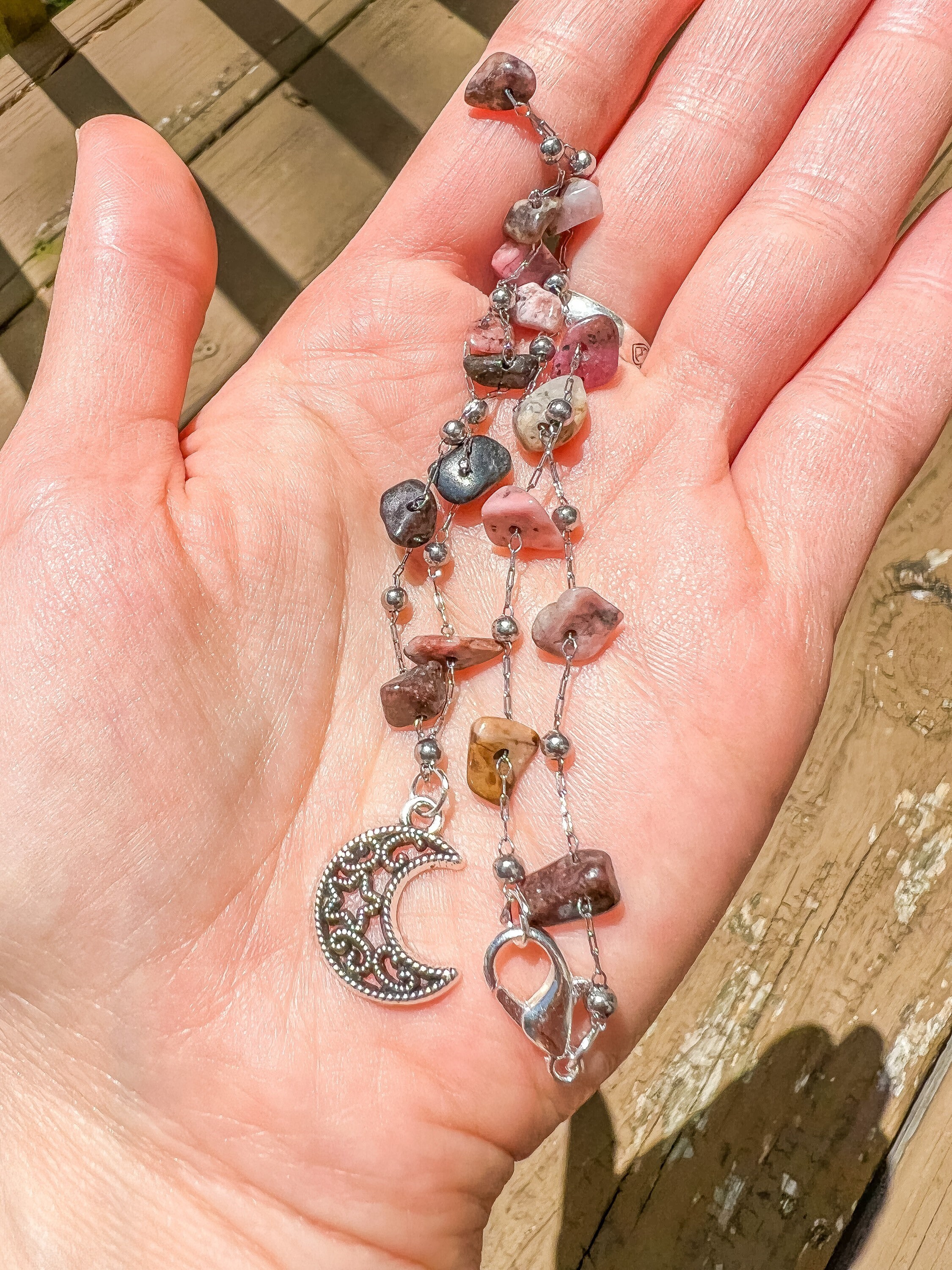 Rhodonite Crystal Chain Choker Moon Crystal Chain Necklace Etsy