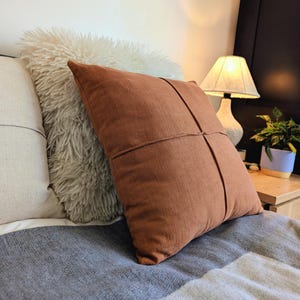 Textured Plain 100% linen Cushion Cover: Modern cottage Minimalistic terracotta brown Decor pillow handmade