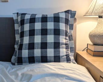 Navy blue Check Gingham Cushion cover  : Modern cottage farmhouse Decor pillow handmade uk