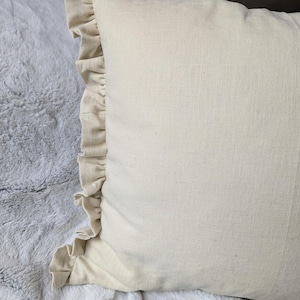 Beige cream linen cushion shabby chic cottagecore frills pillow throw cushion farmhouse ruffles ruffed