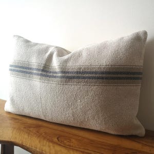 Rustic grey Striped Cushion Cover: French Farmhouse style rectangular grain sack pillow
