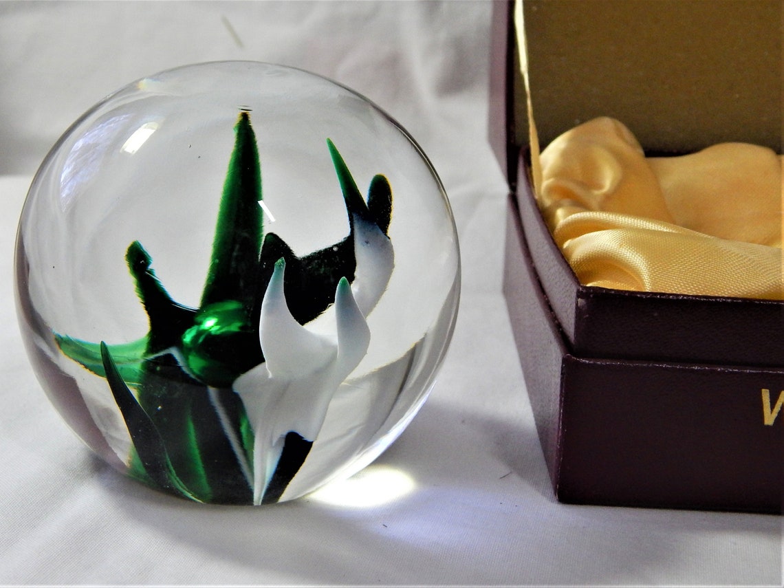 Vintage Wedgwood Glass Globe Paperweight Green White Sea Fern Etsy