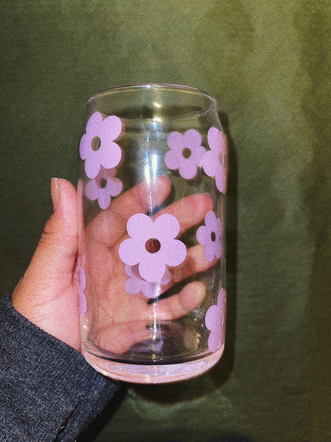 Flower Glass Can Cup Daisy Can Glass Cup Iced Latte Cup Etsy