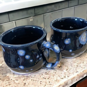Potbelly Mugs, Black Milky Way Glaze Design, Stoneware Solid,  Curvy in all the Right Places, Dark Starry Mug