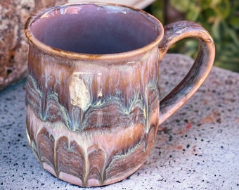 Taza de café de alfareros grandes, taza de gres, diseño funky de esmalte púrpura-murple, mango grande, gran idea de regalo, taza de café de gran capacidad de 24 oz