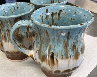 Homestyle Curvy Mugs, 'Earth & Sea' Glaze Design, Stoneware Mug,  Large Handle | Very Huggable Mug, Deep Earthy Colours, Very Durable Glaze