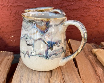 Large Potters Coffee Mug, Stoneware Mug, Alberta Dawn Glaze Design, Large Handle, Great Gift Idea, Large Capacity 24 oz Coffee Mug