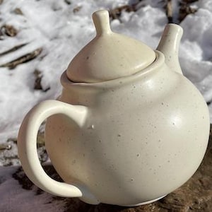Stoneware Tea Pot,  Calm Lightly Speckled Ivory Egg Shell Glaze Design, Hand Glazed, Stoneware Keeps Tea HOTTER LONGER!, Great Gift Idea