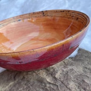 Stoneware Serving Bowl: Rustic Red Cabin Glaze Design, 9" Dia.