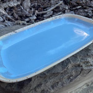 Stoneware Serving Platter, Gone to the Beach Glaze Design, Soft Rectangular Shape, 7” x11”