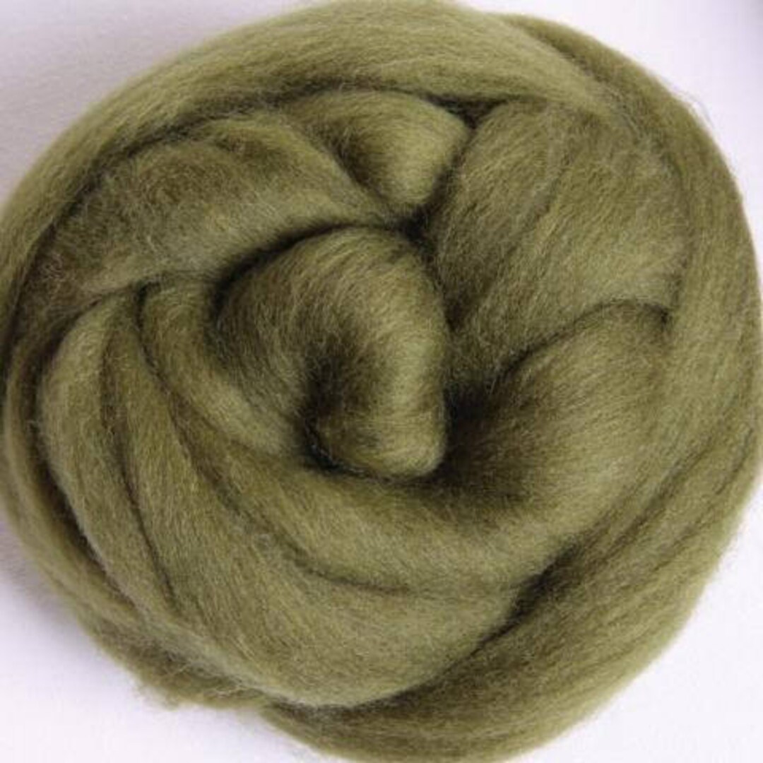 NZ Corriedale Roving Wool OLIVE GREEN Wool Roving Needle Felting, Wet