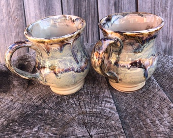Curvy Coffee Mug, 'Alberta Dawn' Glaze Design, Curvy Stoneware Functional Art you can use everyday, Large Handle, 9th Anniversary, Gift Idea