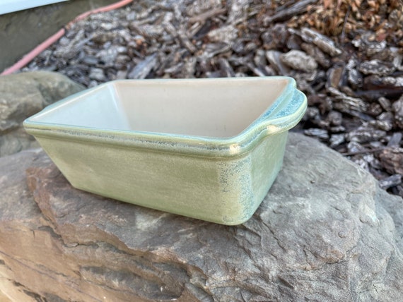 Stoneware Loaf Pan, Green Tea and Opal White Glaze Design, Solid Stoneware Baker, Custom Glazed, Easy Clean Up,