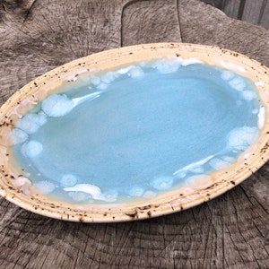 Stoneware Serving Platter, Stoneware Solid,  12x8.5",  Gone to the Beach Glaze Design, Perfect for Warm Dishes, Party Platter