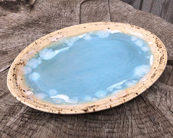 Stoneware Serving Platter, Stoneware Solid,  12x8.5",  Gone to the Beach Glaze Design, Perfect for Warm Dishes, Party Platter