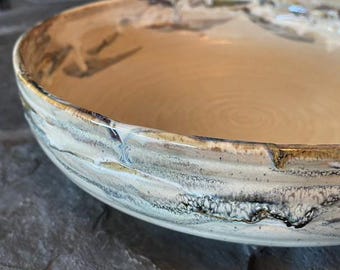 Stoneware 'Blate' Bowl,  Alberta Dawn Glaze Design, 1/2 Bowl - 1/2 Plate Hybrid Pottery Dish