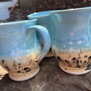 Homestyle Curvy Mugs | Gone to the Beach Glaze Design | Stoneware |  Large Handle | A Very Huggable Mug to Relax and Call your Own