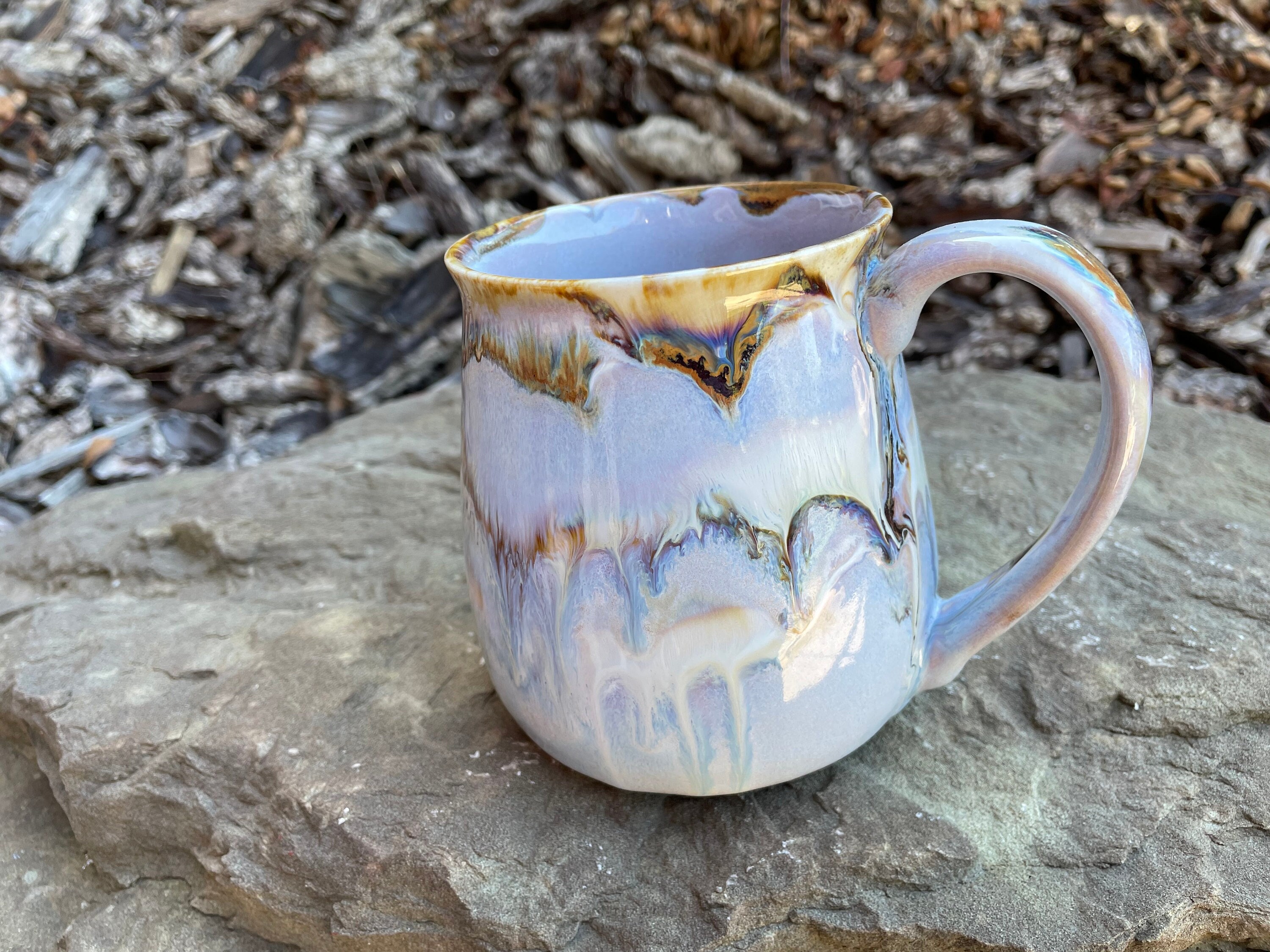 Taza De Cerámica Grande De 500 Ml - Esmalte Azul Único, Apta Para Microondas Y Lavavajillas