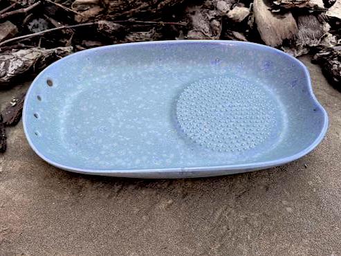Stoneware Herb Stripper AND Garlic Grater Dish, The Perfect All in One Little Kitchen Helper, DW Safe, Light Blue Robins Egg Glaze Design