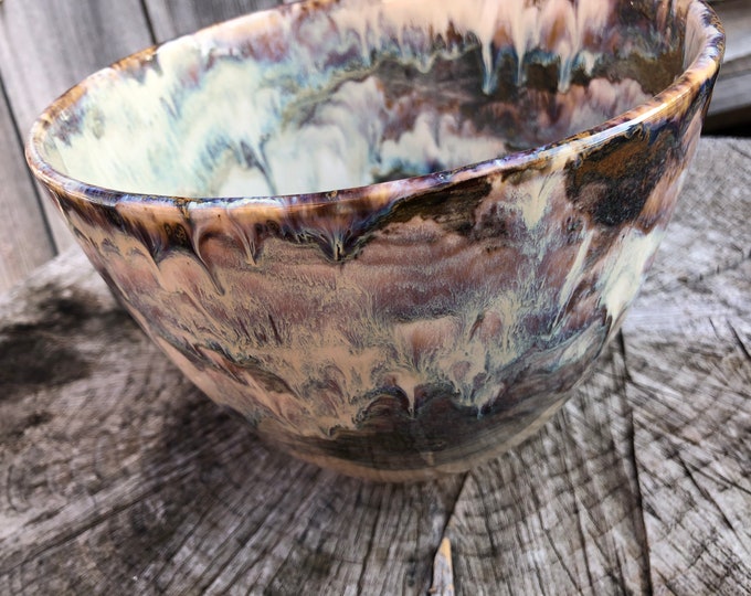 Stoneware Large Fruit Bowl, Alberta Dawn Glaze Design,  Centrepiece Display (8.5”x6.5”)