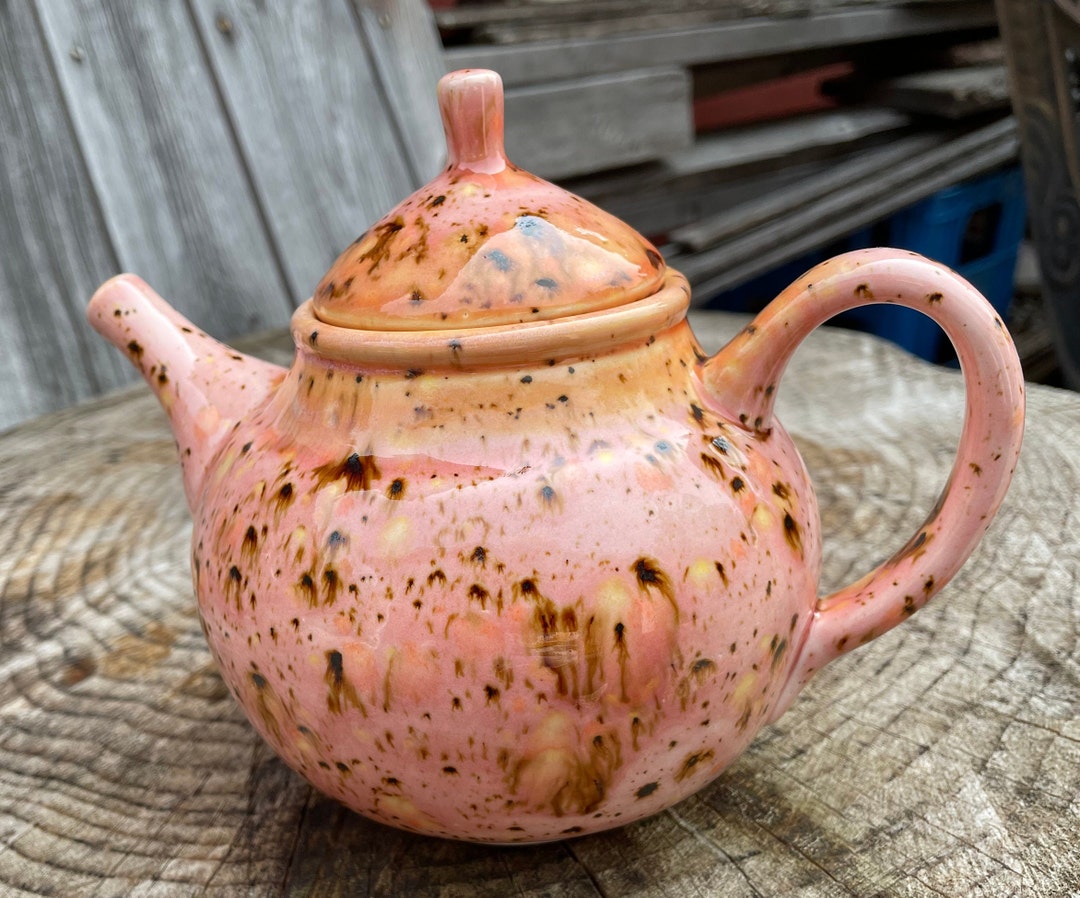 Stoneware Tpot, Beautiful 'amaryllis' Orange and Pink Glaze Design