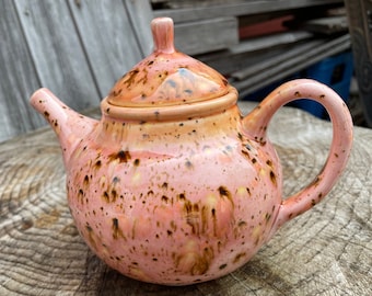 Stoneware T-Pot, Beautiful 'Amaryllis' Orange and Pink Glaze Design, Stoneware Keeps Tea HOT Longer, Large 4 Cup Capacity