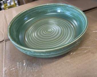 Stoneware 'Blate' Bowl,  Green Goddess Glaze Design, 1/2 Bowl - 1/2 Plate Hybrid Pottery Dish