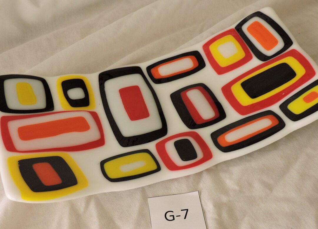 Funky Retro Fused Glass Serving Tray Fused Glass Platter Etsy