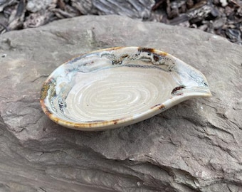 Stoneware Spoon Rest: Hand-Glazed, Alberta Dawn Glaze Design, Kitchen Decor