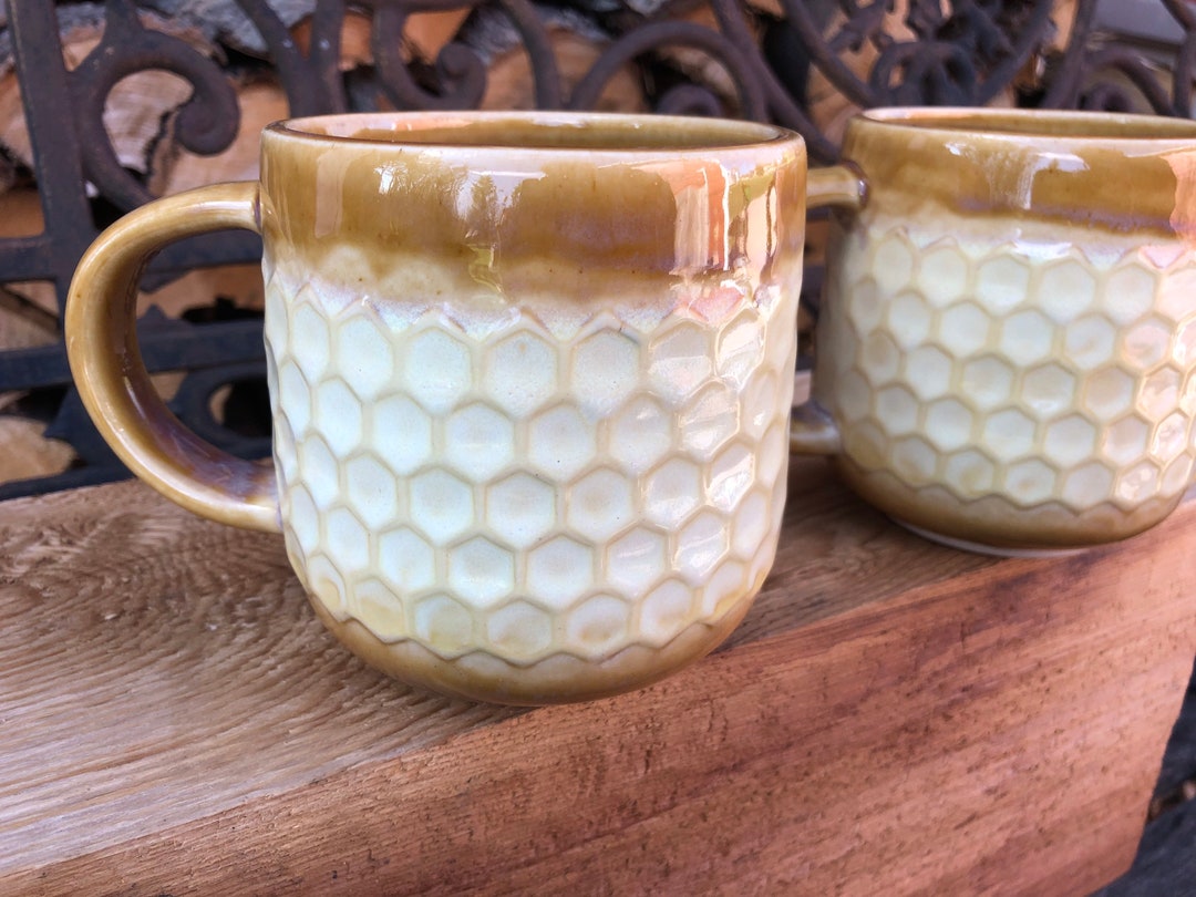 Mugs 16oz. Amber and Yellow Stoneware Large Handle A Very