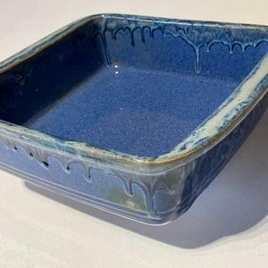 Stoneware Baking Dish, Deep Blue Rushing River Glaze Design, Chef Inspired, Custom Glazed, Easy Clean Up, 9&quot;x9&quot; 2.5&quot; Deep