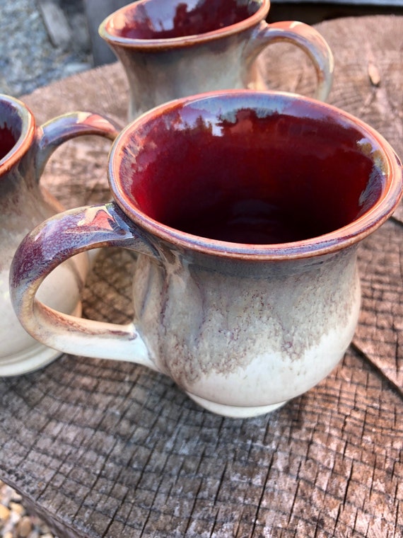 Homestyle Curvy Mugs Red Shade Stoneware Large Handle | Etsy